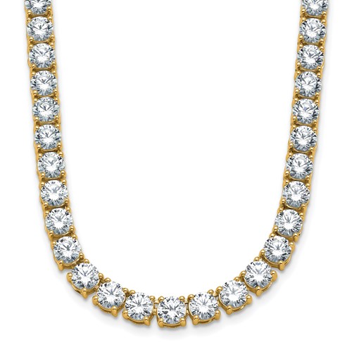 14K Yellow Gold 38.10 Carat Lab Grown Diamond VS+ F+ Complete Round Straight Tennis Necklace, 20"