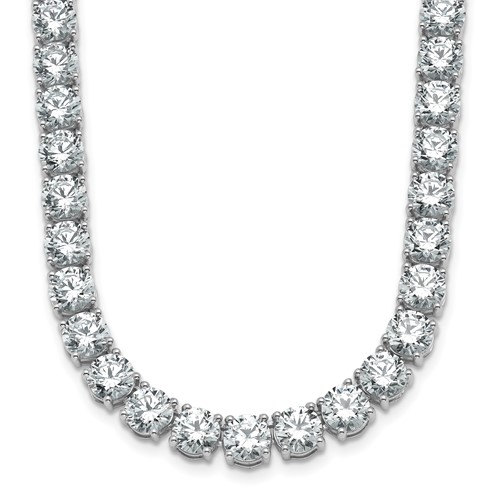 14K White Gold 44 Carat Lab Grown Diamond VS+ F+ Complete Round Straight Tennis Necklace, 18"