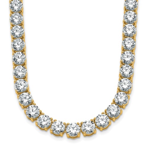 14K Yellow Gold 49 Carat Lab Grown Diamond VS+ F+ Complete Round Straight Tennis Necklace, 20"