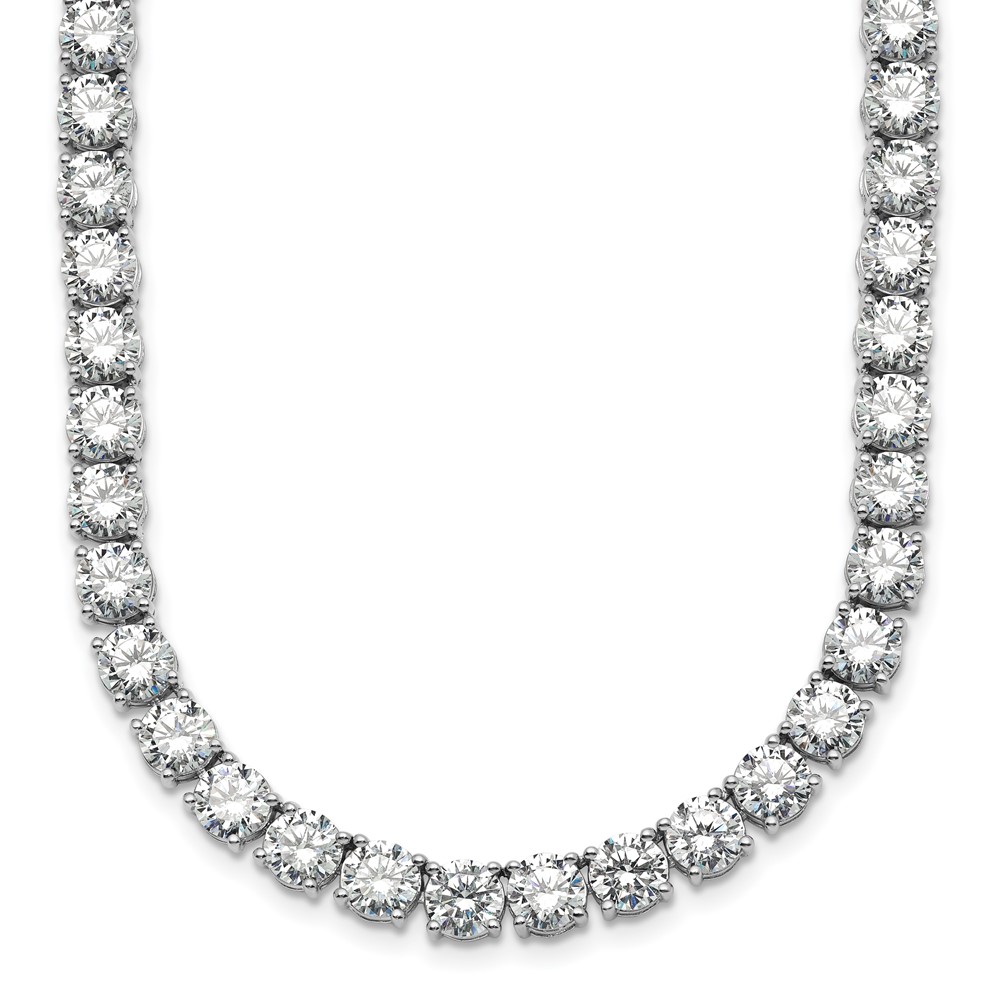 14K White Gold 56.25 Carat Lab Grown Diamond VS SI+ G+ Complete Round Straight Tennis Necklace, 18"