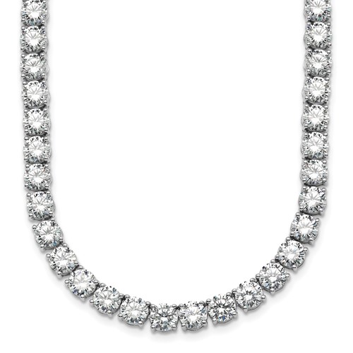 14K White Gold 56.25 Carat Lab Grown Diamond VS+ F+ Complete Round Straight Tennis Necklace, 18"