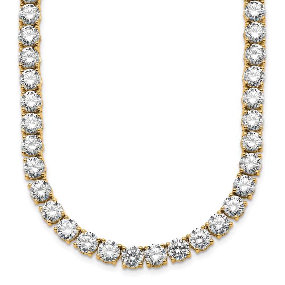 14K Yellow Gold 56.25 Carat Lab Grown Diamond VS SI+ G+ Complete Round Straight Tennis Necklace, 18"