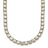 14K Yellow Gold 56.25 Carat Lab Grown Diamond VS SI+ G+ Complete Round Straight Tennis Necklace, 18" view 1