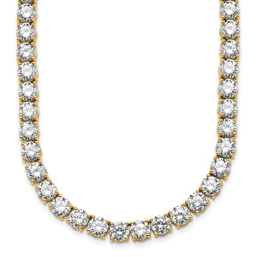 14K Yellow Gold 62.25 Carat Lab Grown Diamond VS+ F+ Complete Round Straight Tennis Necklace, 20"