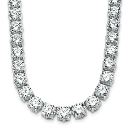14K White Gold 67 Carat Lab Grown Diamond VS+ F+ Complete Round Straight Tennis Necklace, 18"