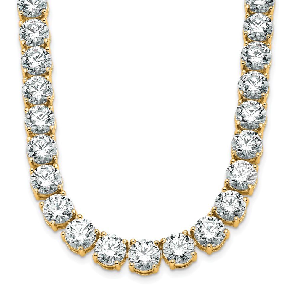 14K Yellow Gold 67 Carat Lab Grown Diamond VS SI+ G+ Complete Round Straight Tennis Necklace, 18"