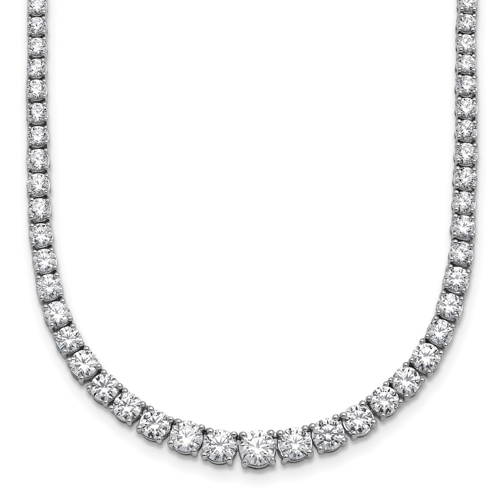 14K White Gold 9.88 Carat Lab Grown Diamond VS SI+ G+ Complete Round Graduated Tennis Necklace, 18"