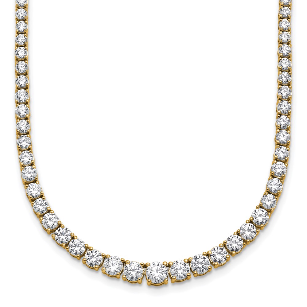 14K Yellow Gold 9.88 Carat Lab Grown Diamond VS+ F+ Complete Round Graduated Tennis Necklace, 18"
