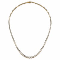 14K Yellow Gold 14.50 Carat Lab Grown Diamond VS SI+ G+ Complete Round Graduated Tennis Necklace, 18" view 4