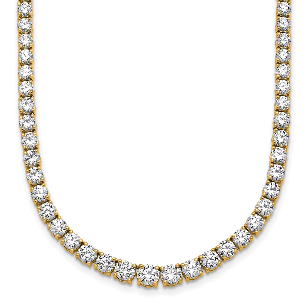 14K Yellow Gold 14.50 Carat Lab Grown Diamond VS SI+ G+ Complete Round Graduated Tennis Necklace, 18"