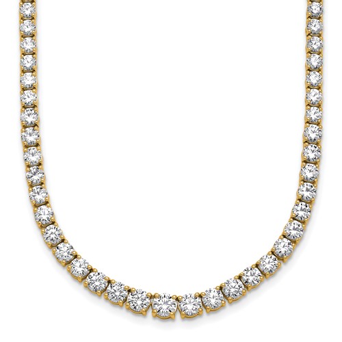 14K Yellow Gold 14.50 Carat Lab Grown Diamond VS+ F+ Complete Round Graduated Tennis Necklace, 18"