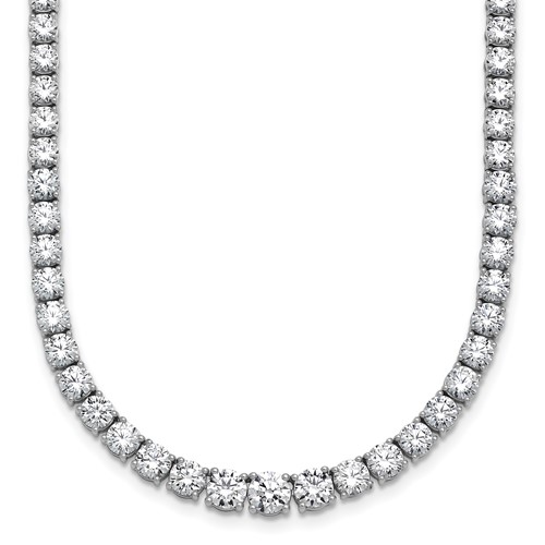 14K White Gold 18.88 Carat Lab Grown Diamond VS+ F+ Complete Round Graduated Tennis Necklace, 18"
