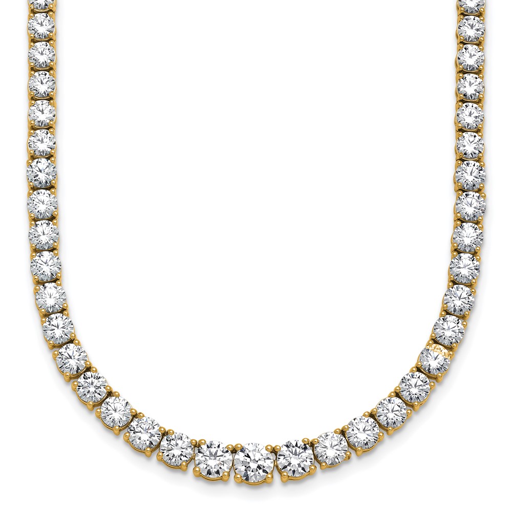 14K Yellow Gold 18.88 Carat Lab Grown Diamond VS SI+ G+ Complete Round Graduated Tennis Necklace, 18"