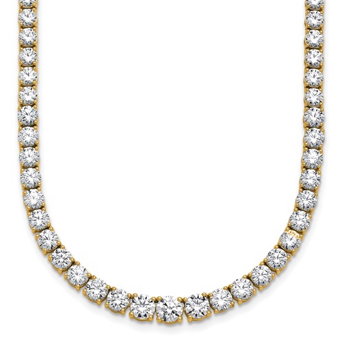 14K Yellow Gold 18.88 Carat Lab Grown Diamond VS SI+ G+ Complete Round Graduated Tennis Necklace, 18"
