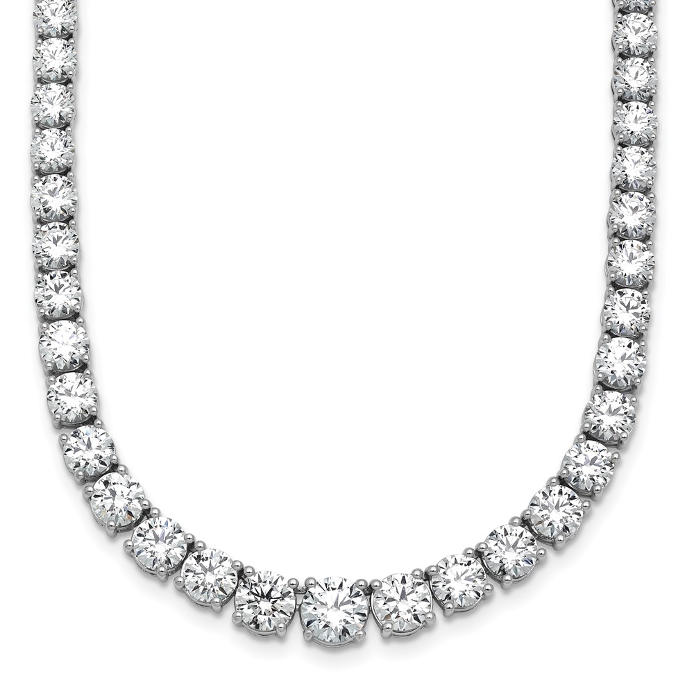 14K White Gold 28.50 Carat Lab Grown Diamond VS+ F+ Complete Round Graduated Tennis Necklace, 18"