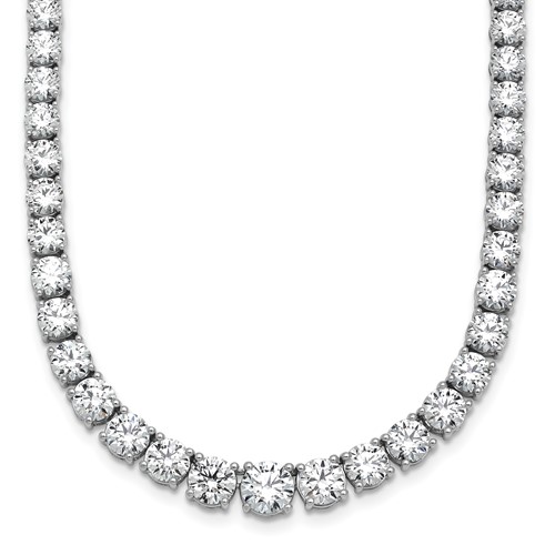 14K White Gold 28.50 Carat Lab Grown Diamond VS+ F+ Complete Round Graduated Tennis Necklace, 18"