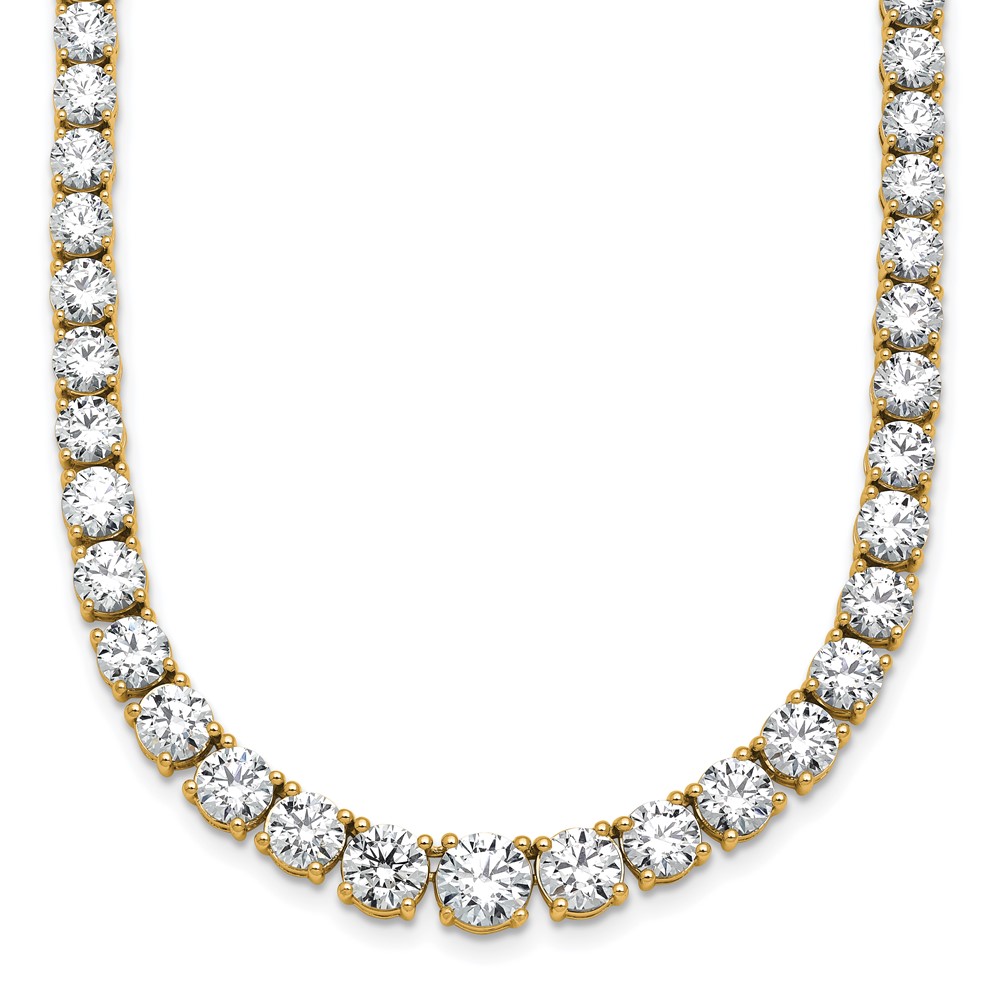 14K Yellow Gold 28.50 Carat Lab Grown Diamond VS+ F+ Complete Round Graduated Tennis Necklace, 18"