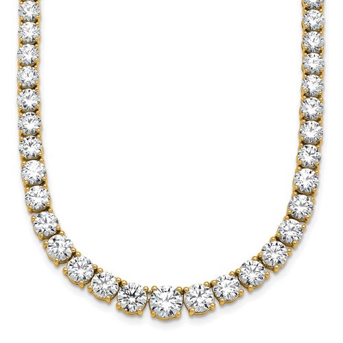 14K Yellow Gold 28.50 Carat Lab Grown Diamond VS+ F+ Complete Round Graduated Tennis Necklace, 18"