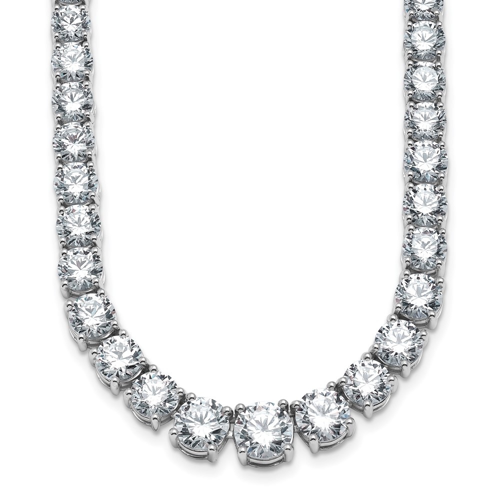 14K White Gold 40.38 Carat Lab Grown Diamond VS SI+ G+ Complete Round Graduated Tennis Necklace, 20"