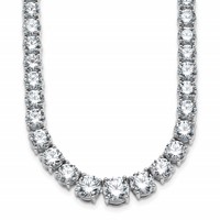 14K White Gold 40.38 Carat Lab Grown Diamond VS SI+ G+ Complete Round Graduated Tennis Necklace, 20" view 1