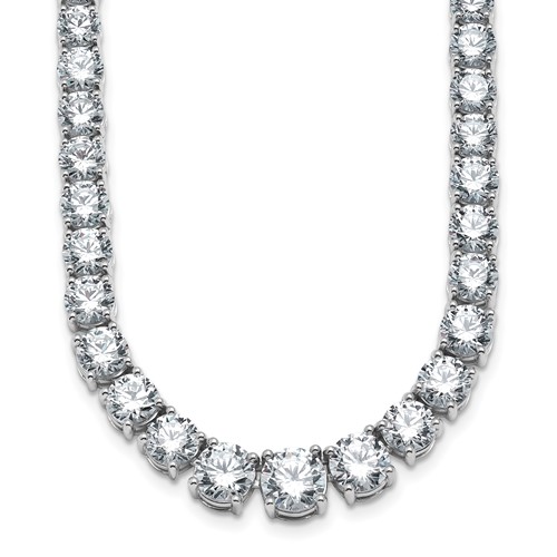 14K White Gold 40.38 Carat Lab Grown Diamond VS+ F+ Complete Round Graduated Tennis Necklace, 20"