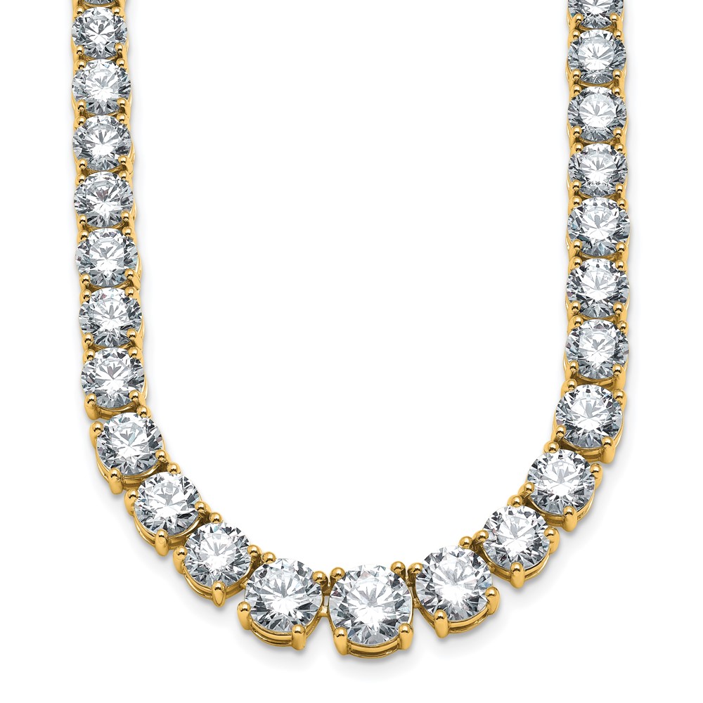 14K Yellow Gold 40.38 Carat Lab Grown Diamond VS+ F+ Complete Round Graduated Tennis Necklace, 20"