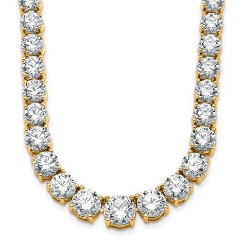 14K Yellow Gold 50.88 Carat Lab Grown Diamond VS+ F+ Complete Round Graduated Tennis Necklace, 20"