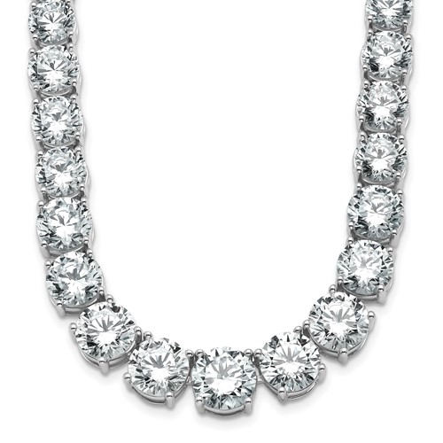 14K White Gold 72.38 Carat Lab Grown Diamond VS+ F+ Complete Round Graduated Tennis Necklace, 20"