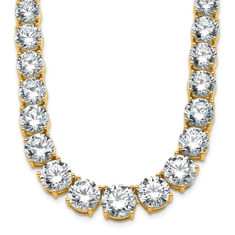 14K Yellow Gold 72.38 Carat Lab Grown Diamond VS SI+ G+ Complete Round Graduated Tennis Necklace, 20"
