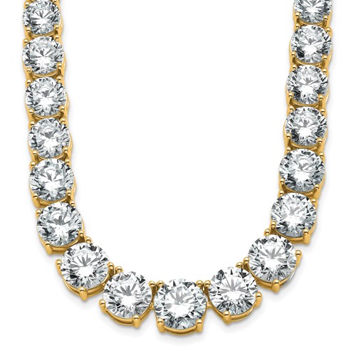 14K Yellow Gold 72.38 Carat Lab Grown Diamond VS+ F+ Complete Round Graduated Tennis Necklace, 20"