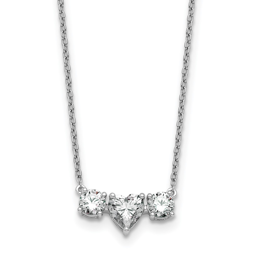 14K White Gold 1.38 Carat Lab Grown Diamond VS SI+ G+ Complete Three Stone Heart Center Necklace, 16"