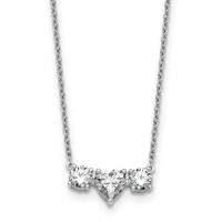 14K White Gold 1.38 Carat Lab Grown Diamond VS SI+ G+ Complete Three Stone Heart Center Necklace, 16" view 1