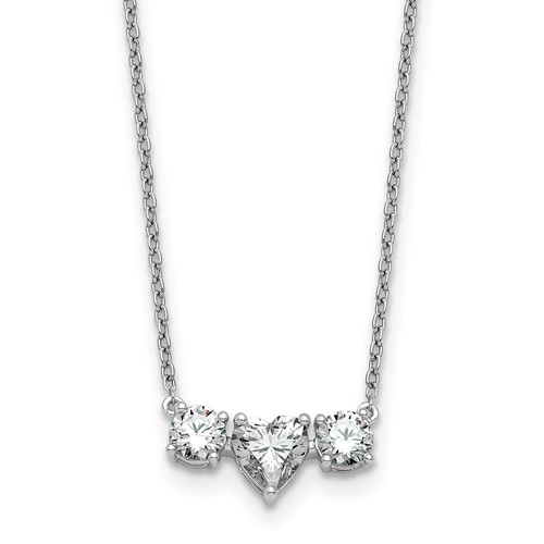 14K White Gold 1.38 Carat Lab Grown Diamond VS SI+ G+ Complete Three Stone Heart Center Necklace, 16"