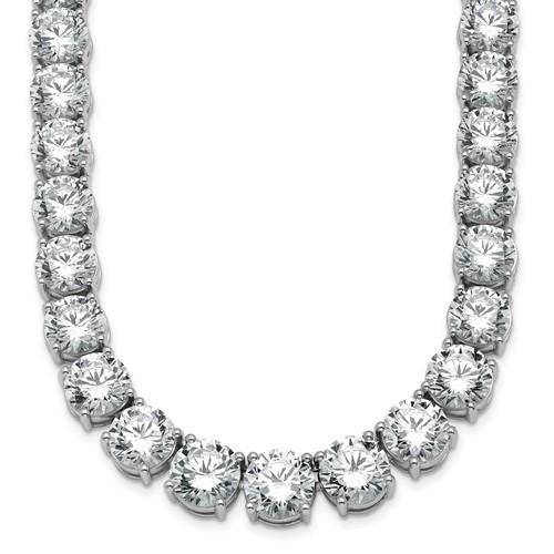 14K White Gold 100.75 Carat Lab Grown Diamond VS SI+ G+ Complete Round Graduated Tennis Necklace, 20"