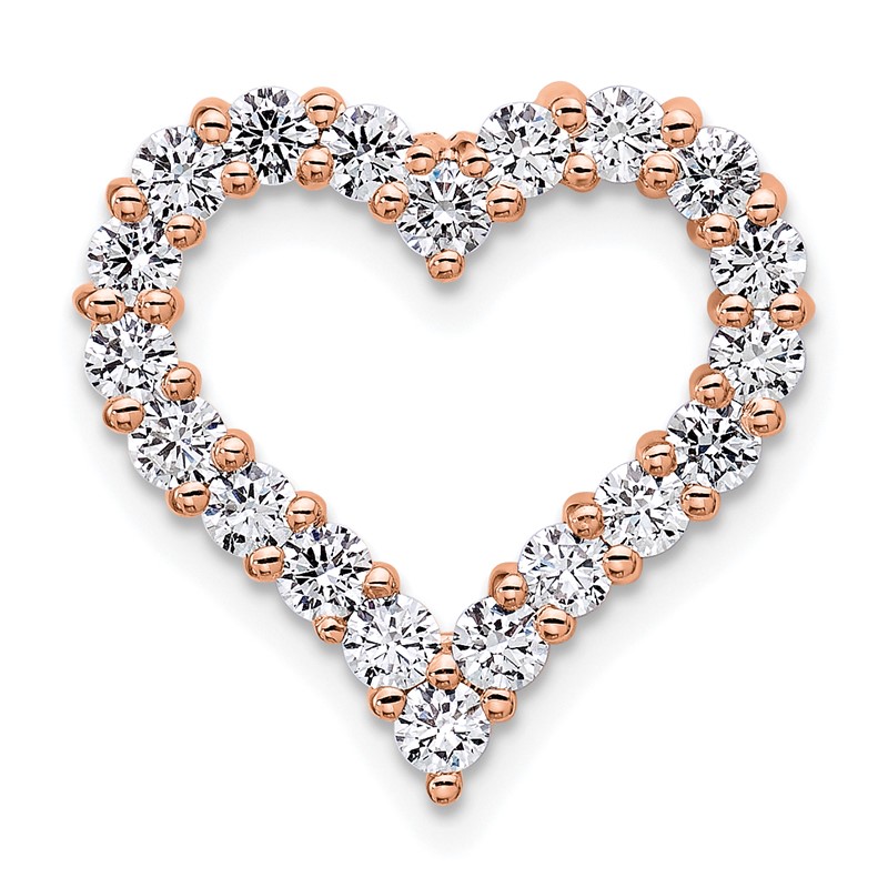 14k Rose Gold 1 carat Lab Grown Diamond VS/SI+ G+ Complete Heart Chain Slide Pendant