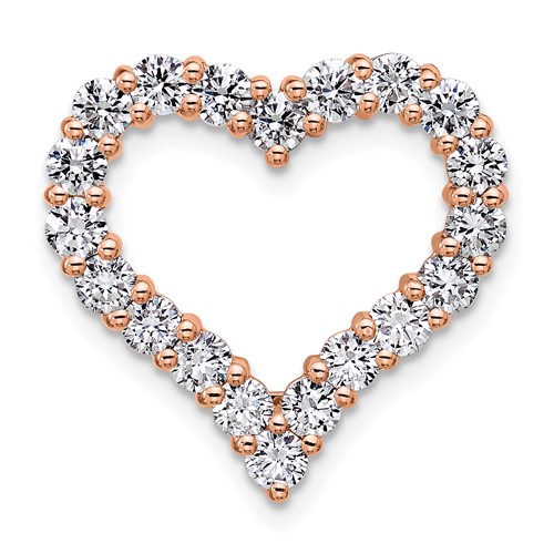 14K Rose Gold 1.50 Carat Lab Grown Diamond VS SI+ G+ Complete Heart Chain Slide Pendant
