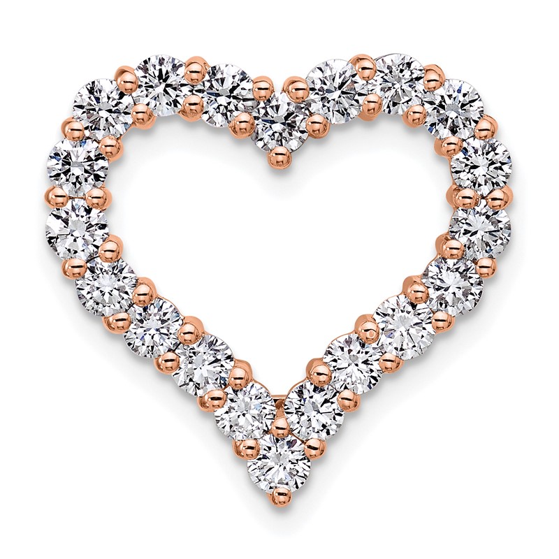 14k Rose Gold 1 1/2 carat Lab Grown Diamond VS/SI+ G+ Complete Heart Chain Slide Pendant