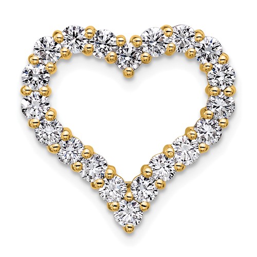 14K Yellow Gold 1.50 Carat Lab Grown Diamond VS+ F+ Complete Heart Chain Slide Pendant