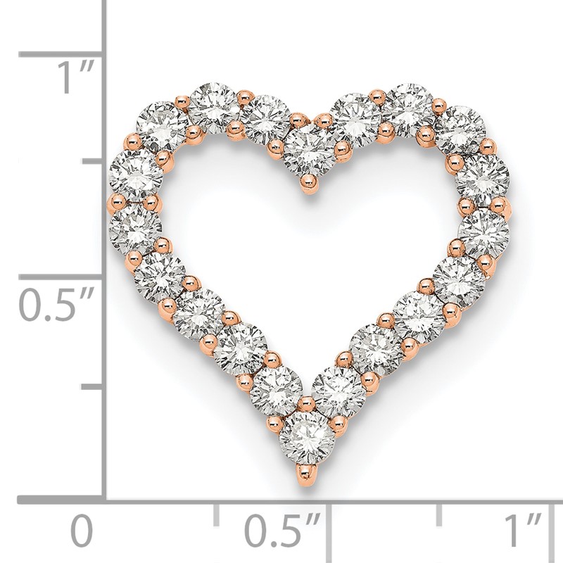 14k Rose Gold 2 carat Lab Grown Diamond VS/SI+ G+ Complete Heart Chain Slide Pendant