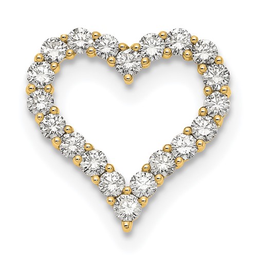 14K Yellow Gold 2 Carat Lab Grown Diamond VS+ F+ Complete Heart Chain Slide Pendant