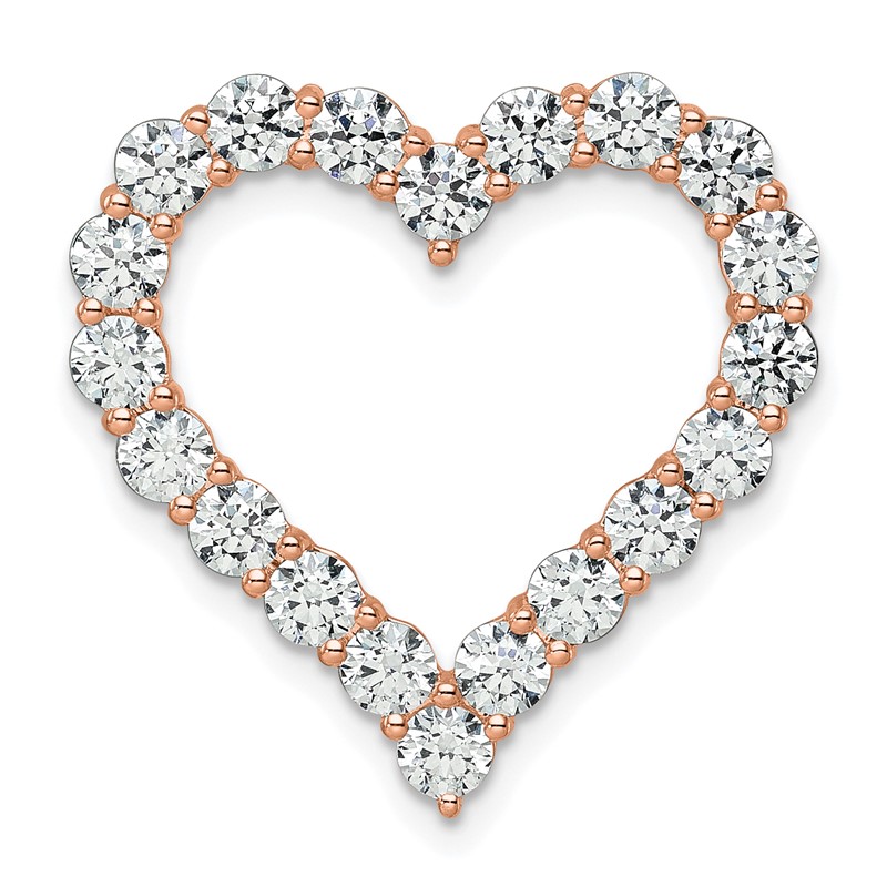 14k Rose Gold 3 carat Lab Grown Diamond VS/SI+ G+ Complete Heart Chain Slide Pendant