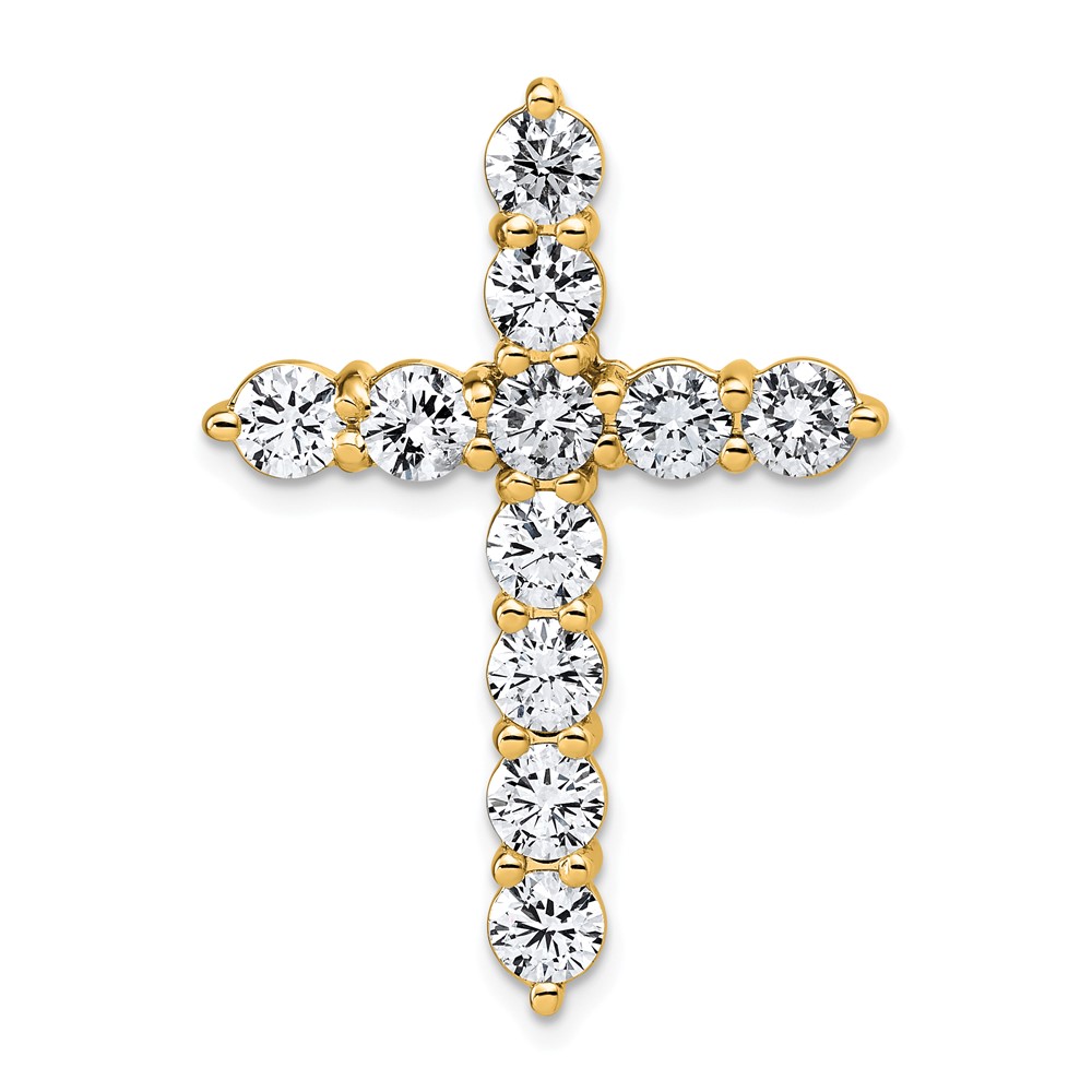 14K Yellow Gold 4 Carat Lab Grown Diamond VS+ F+ Complete Cross Chain Slide Pendant