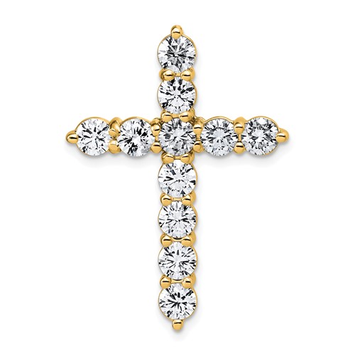 14K Yellow Gold 4 Carat Lab Grown Diamond VS+ F+ Complete Cross Chain Slide Pendant