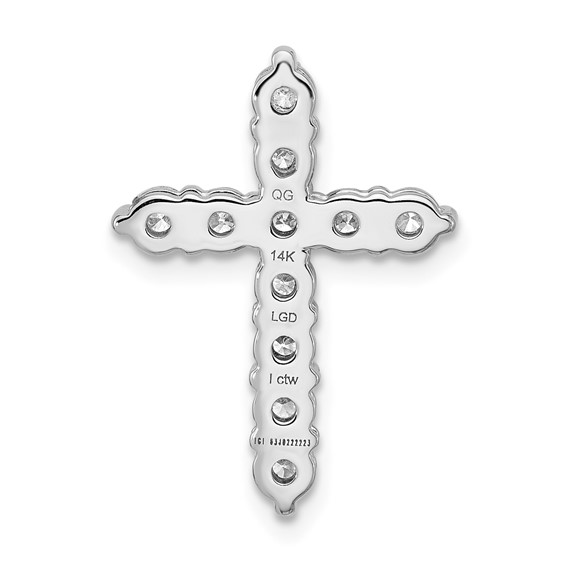 14K White Gold Certified Lab Grown Diamond VS DEF Cross Pendant