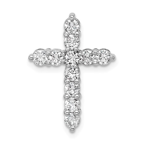14K White Gold 1 Carat Lab Grown Diamond VS SI+ G+ Complete Cross Chain Slide Pendant