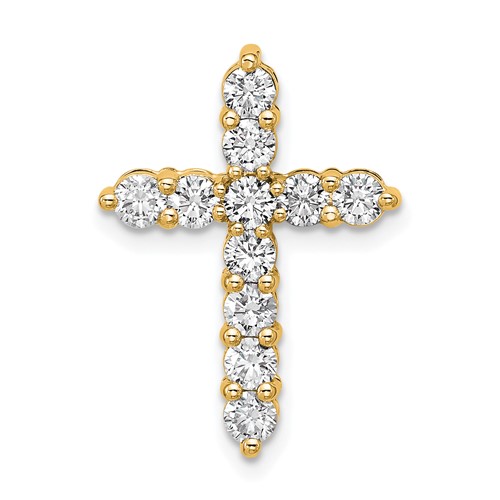 14K Yellow Gold 1 Carat Lab Grown Diamond VS+ F+ Complete Cross Chain Slide Pendant