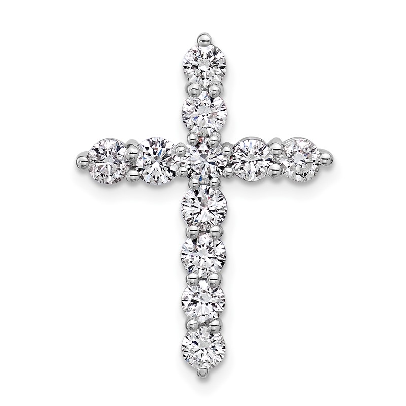 14k White Gold 1 1/2 carat Lab Grown Diamond VS/SI+ G+ Complete Cross Chain Slide Pendant