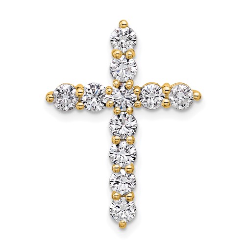14K Yellow Gold 1.50 Carat Lab Grown Diamond VS SI+ G+ Complete Cross Chain Slide Pendant