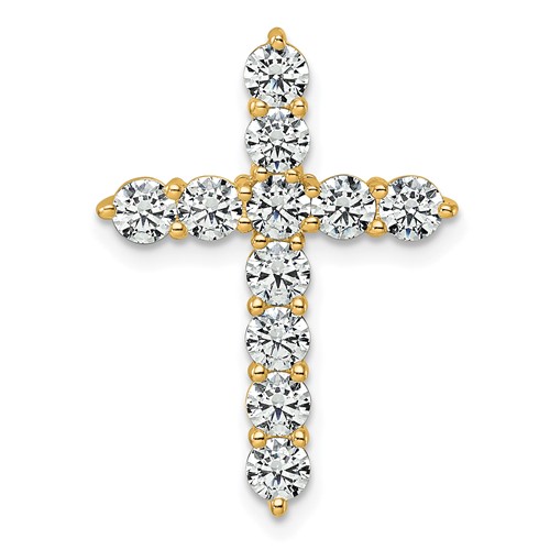 14K Yellow Gold 2 Carat Lab Grown Diamond VS SI+ G+ Complete Cross Chain Slide Pendant