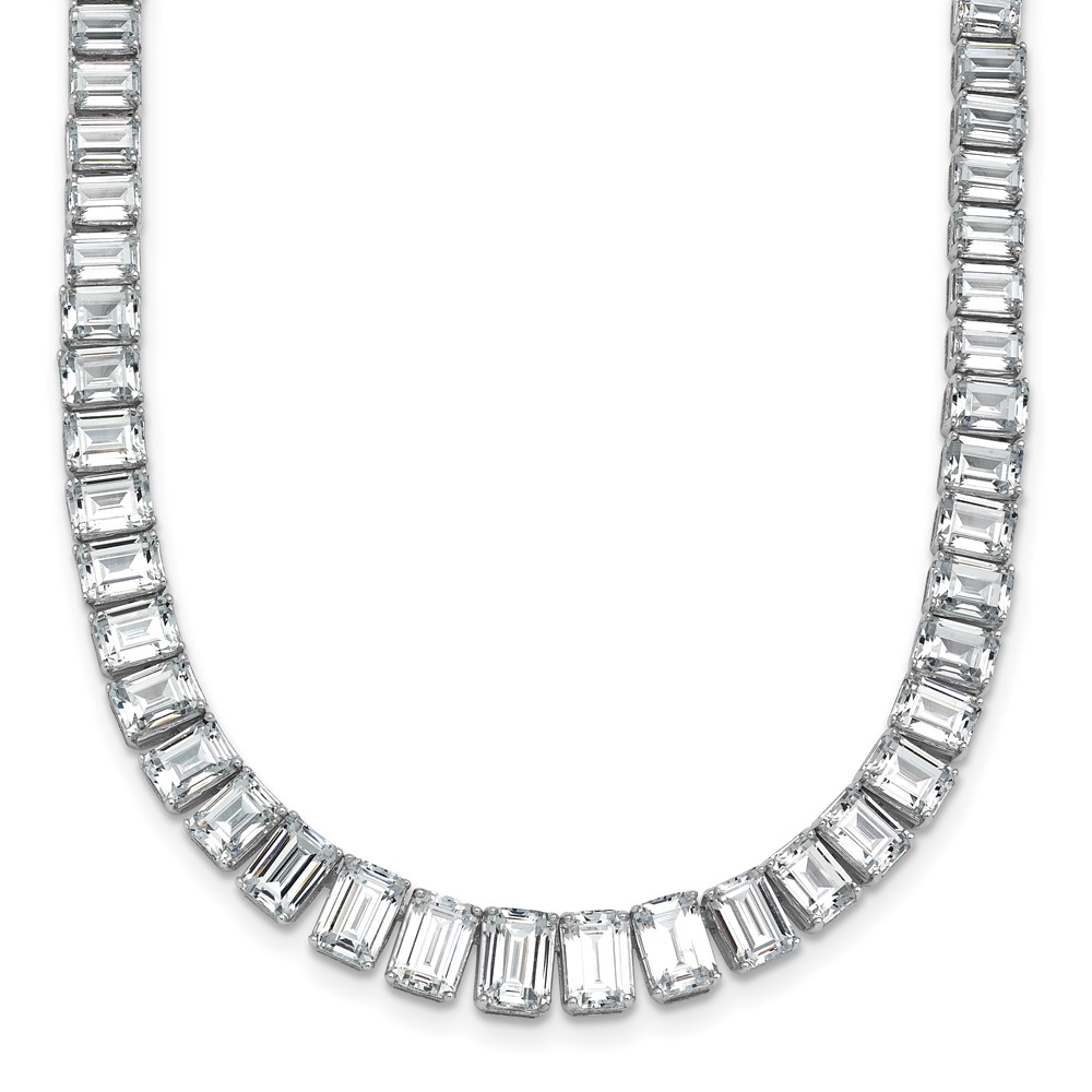 14K White Gold 29.17 Carat Certified Lab Grown Diamond VS SI+ G+ Complete Emerald Graduated Tennis Necklace, 17"